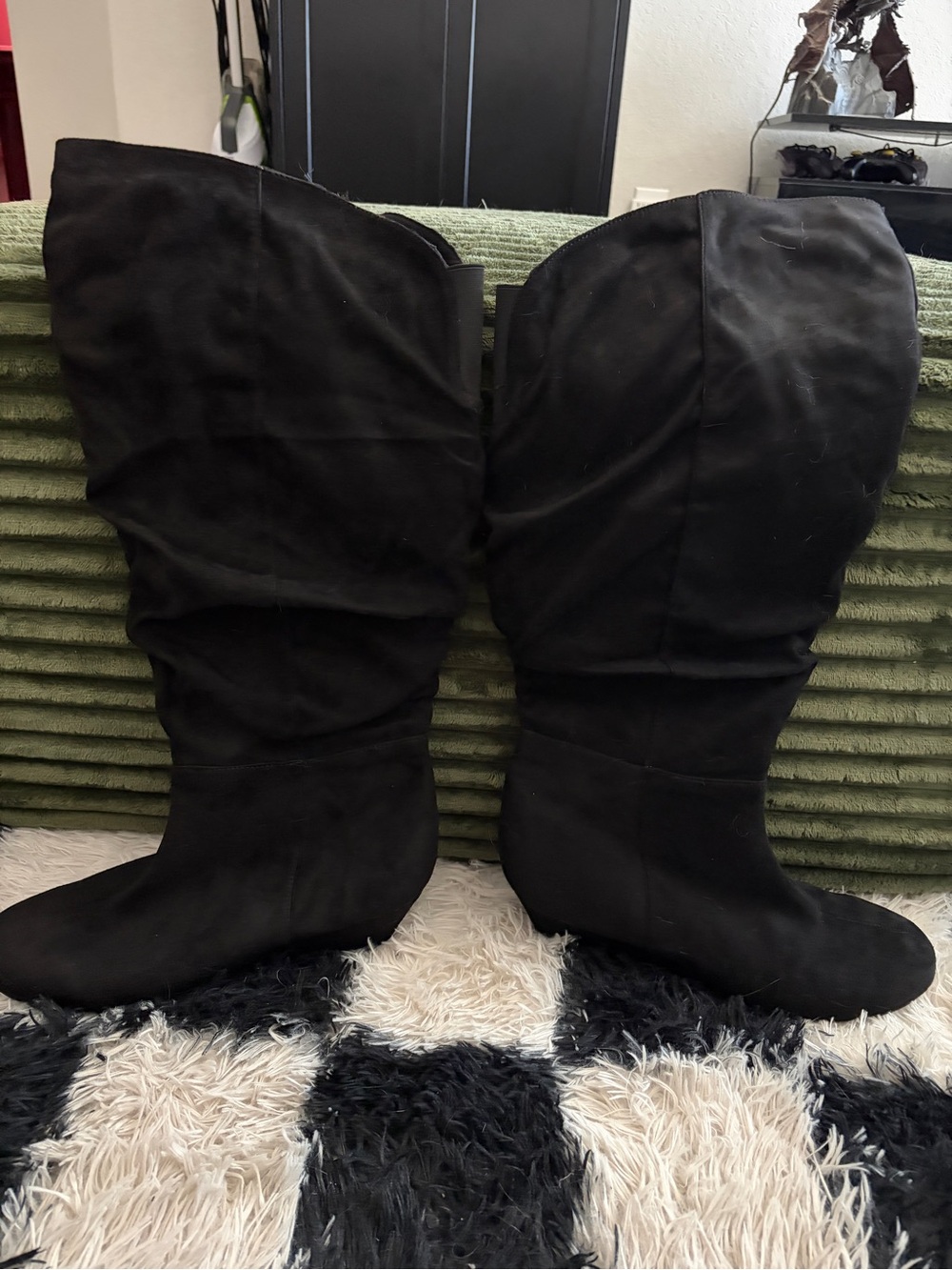 Comfortview BlackSuede Tall Slouch Boots Size 11W Over the Knee Wide Calf